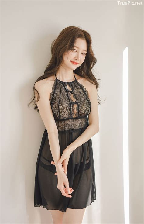 True Pic Kim Hee Jeong 2 Black Sleepwear Sets Korean Fashion And Model