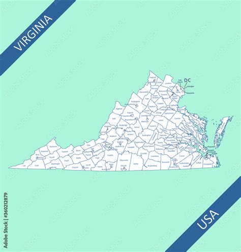 Counties Map Of Virginia Labeled Stock Vector Adobe Stock