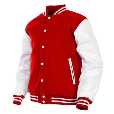Mens Genuine Leather Sleeves And High Quality Wool Red And White Baseball