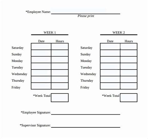 Printable Bi Weekly Time Sheets Time Sheet Printable Timesheet