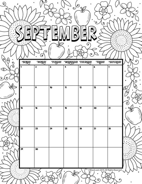 September Coloring Pages Coloring Calendar September Calendar