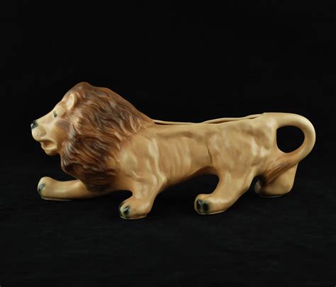 Large Vintage Pottery Lion Planter Etsy