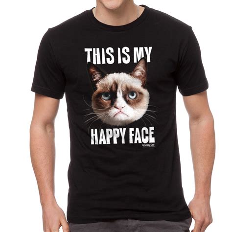 Grumpy Cat Grumpy Cat Happy Face Mens Black T Shirt New Sizes S 2xl