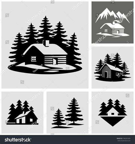 Log Cabin In The Woods Vector Icon Cabin Tattoo Silhouette Stencil