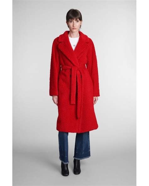 Stella Mccartney Synthetic Teddy Coat In Red Polyester Lyst