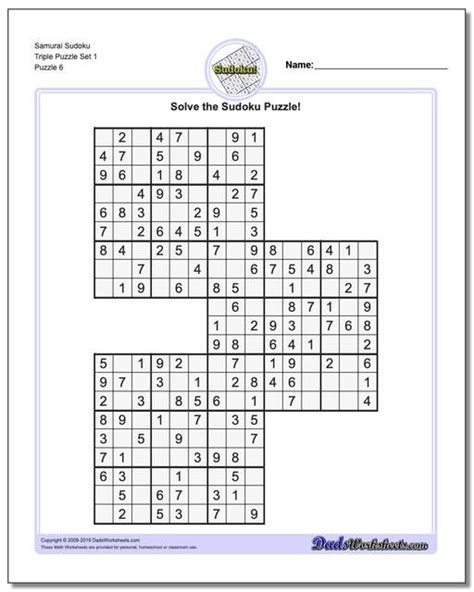 This grid is subdivided into nine 3 x 3 boxes. Free printable Triple Sudoku puzzles! (With answers!) Many ...