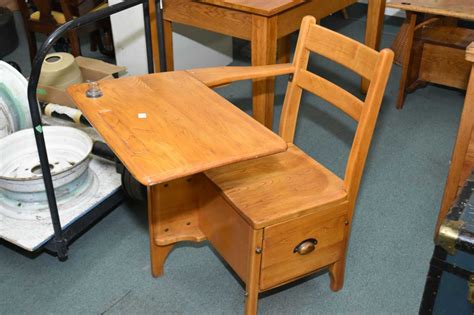Childs Vintage School Desk With Shelf Below Set And Glass Inkwell
