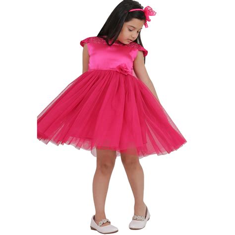 Girls Pink Embroidery Midiknee Length Party Dress