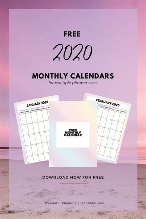 Free 2020 Monthly Calendars For Planners Wendaful Planning