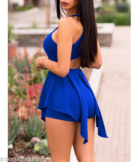 Trendy Outfits New Stylish Dresses Sexy Halter Skinny Hollow Out Irregular Rompers Blue