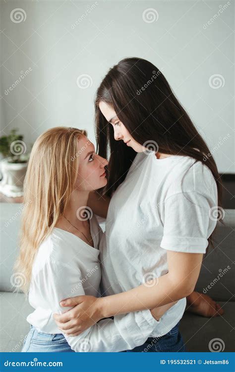 Two Young Women In Love Embracing Relationships Stock Image Image Of