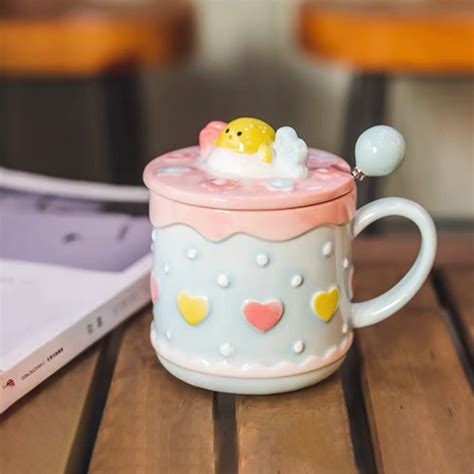 Kawaii Coffee Mug With Lid Cute Cup Ceramic Cute Staff Etsy