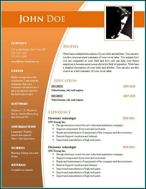 Word Document Editable Resume Template Free Download