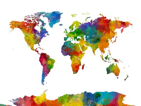 Map Of The World Map Watercolor Digital Art By Michael Tompsett Pixels