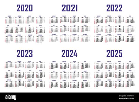 Calendar 2020 2021 2022 2023 2024 2025 The Week Begins On Sunday