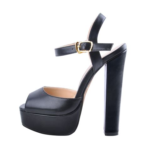 Peep Toe Platform Black Chunky High Heel Sandals Onlymaker