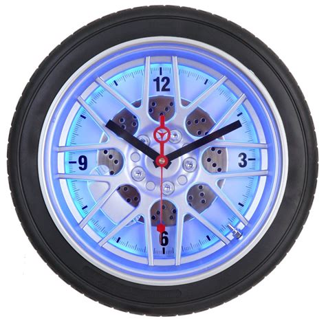 Maples 14 Inch Tire Wall Clock Blue Led Clock Wall Clock