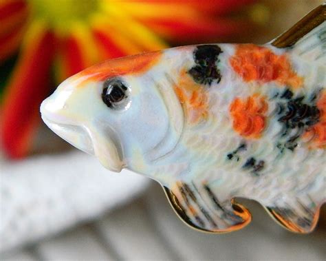 Koi Carp Goldfish Brooch Pin Ceramic Porcelain Enamel Handmade Figural