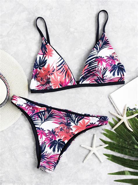 Palm Tree Print Triangle Bikini Set Sheinsheinside