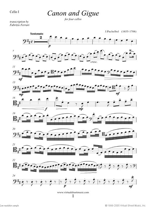 Pachelbel Canon In D Sheet Music For Four Cellos Pdf