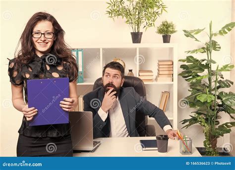 Business Report Successful Business Team Man And Attractive Woman