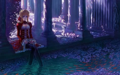 Anime Girl Sitting Near Pond Wallpapers 1680x1050 1179871