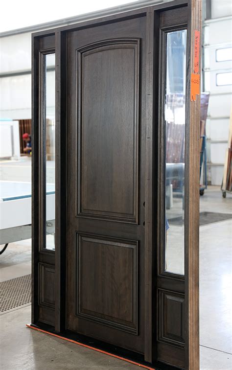 Door with two side panels and top sidelight. 2 Panel Mahogany Entry Wood Doors Espresso Finish