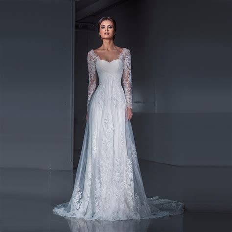Romantic Long Sleeves Lace Wedding Dress Sheath 2017 Fairy