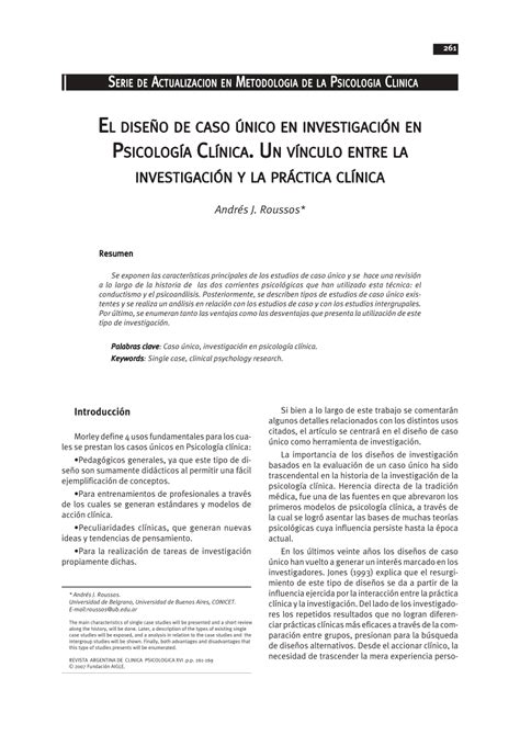 PDF EL DISEÑO DE CASO ÚNICO EN INVESTIGACIÓN EN PSICOLOGÍA CLÍNICA UN VÍNCULO ENTRE LA