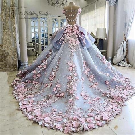 Colorful Luxury Wedding Dresses Pink Flowers Dreamy Ball