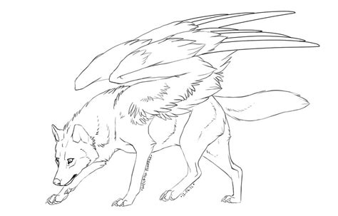 Free Winged Wolf Lineart By Doctor Necro On Deviantart