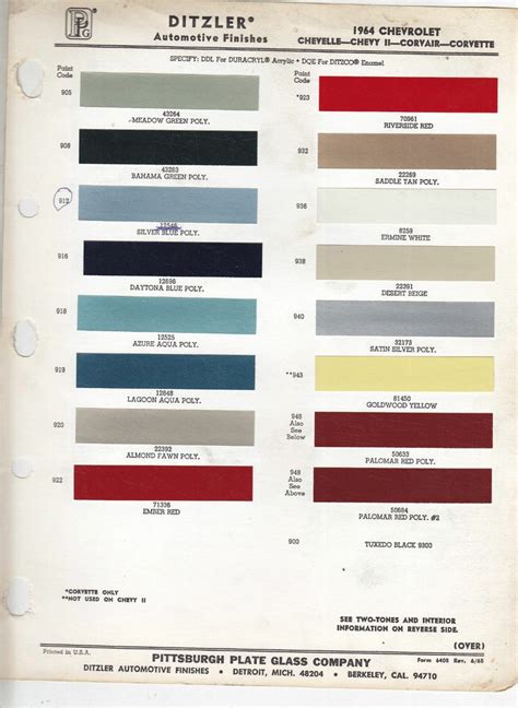 Chevrolet Paint Codes Chevrolet Paint Color Chart Paint Charts