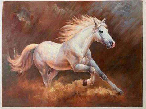 Large Canvas Art White Horse Painting Horse Decor Horse Oil Etsy