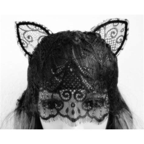 Black White Or Ivory Vintage Pattern Lace Cat Ear Veil Mask Hairband