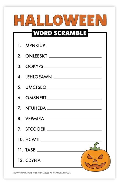 Free Printable Halloween Word Scramble Halloween Words Unscramble