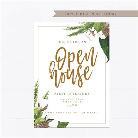 Open House Invitation Template 5x7 Editable Printable Invite Etsy
