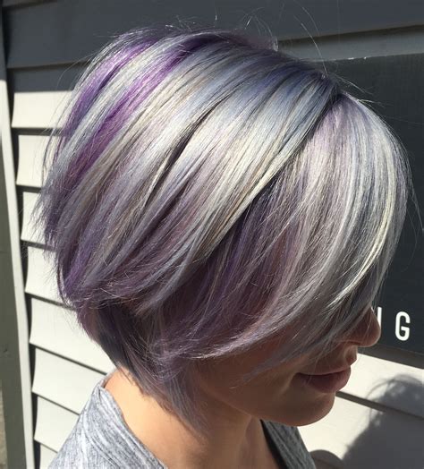 Lavender Madness Grey Hair With Purple Highlights Purple Grey Hair Grey Hair Dye Grey Hair