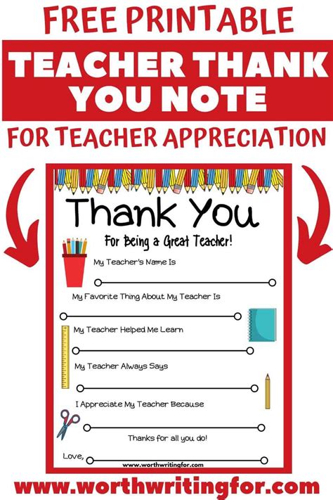 Free Printable Teacher Thank You Note Perfect For Teacher