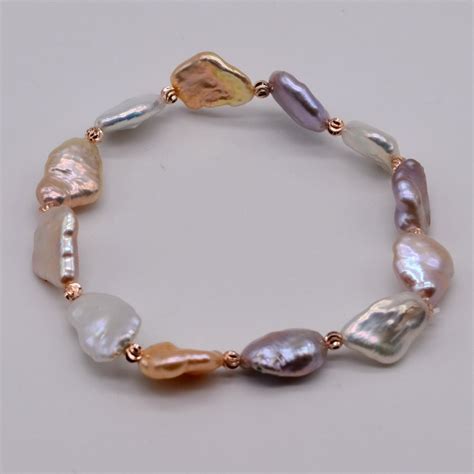 Rainbow Colored Baroque Pearl Bracelet Natural Shaped Freshwater