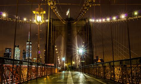 Brooklyn Bridge Usa Bridges New York City Night Street Lights