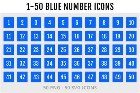 1 50 Blue Number Square Icons Outline Icons ~ Creative Market