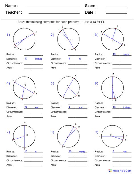 Identifying Parts Of A Circle Worksheets