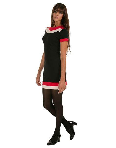 Marmalade Retro Sixties Mod Colour Band Fitted Dress In Black