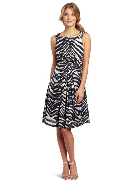Jones New York Womens Petite Burst Pleat Dress Tiger Print Dress
