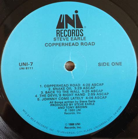 Vintage 88 Alt Country Rock Vinyl Steve Earle Copperhead Etsy