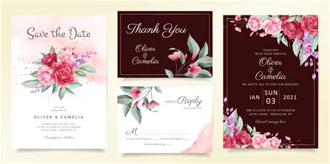 Flowers Wedding Invitation Card Template Set 683150 Vector Art At Vecteezy