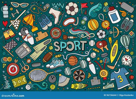 Doodle Cartoon Set Of Sport Objects And Symbols Stock Vector
