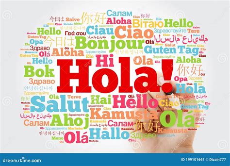 Hola Hello Greeting In Spanish Word Cloud Stock Illustration