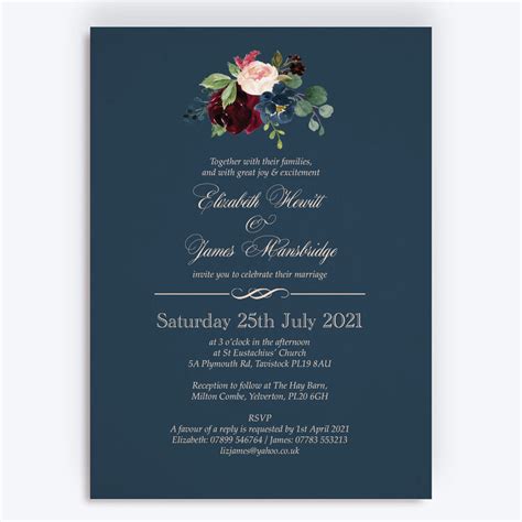 Blush and navy wedding invitations. Navy, Burgundy & Blush Floral Wedding Invitation from £1 ...