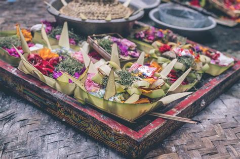 Traditional Balinese Offerings To Gods In Bali With Flowers And Aromatic Sticks Bali Island